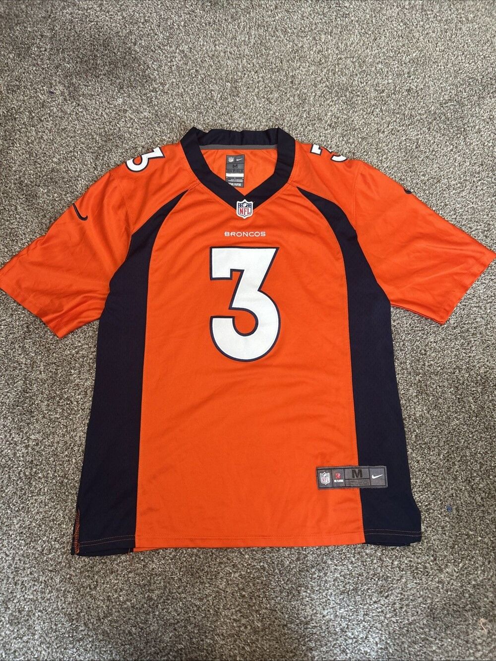 Denver Broncos Jersey Mens M Orange Blue Russell Wilson Nike On Field Swoosh